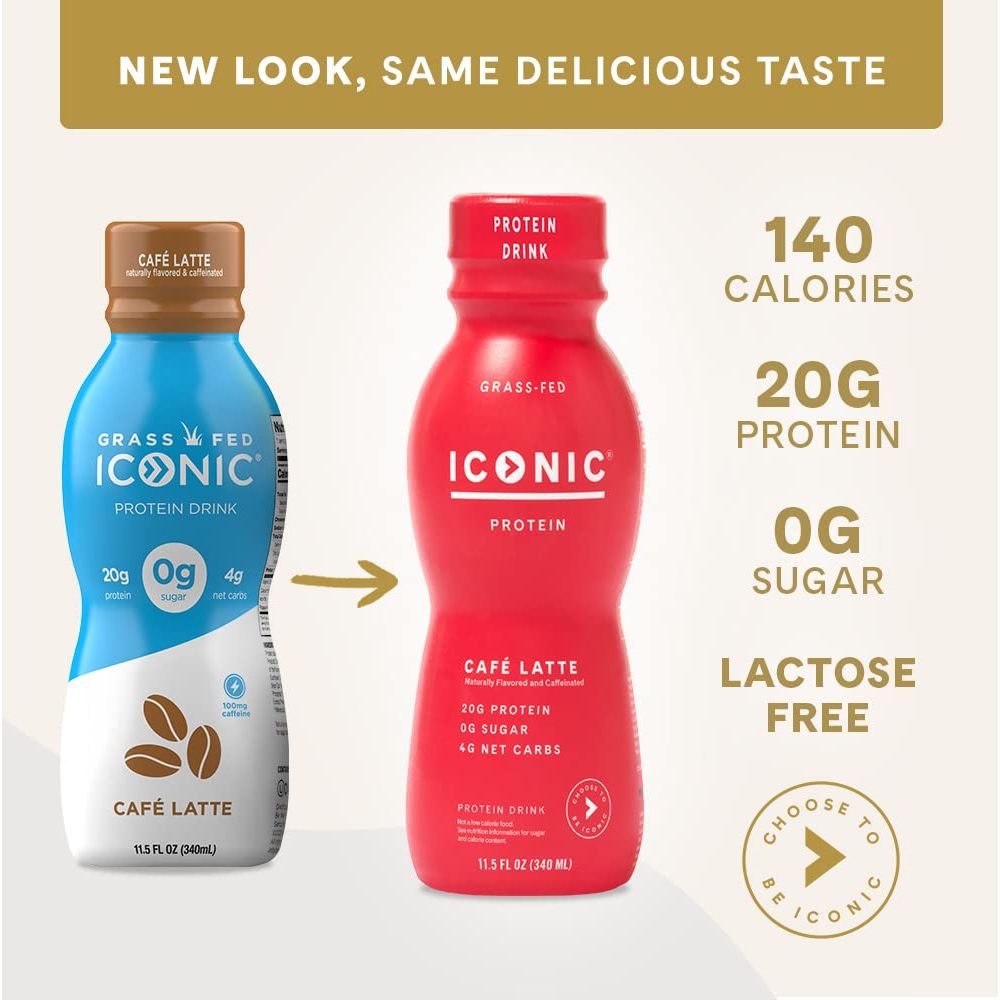 Iconic Protein Drinks Café Latte 12 Pack  Sugar Free  Low Carb  20g Protein  100mg Caffeine  Lactose Free Gluten Free  Keto Friendly Protein Coffee