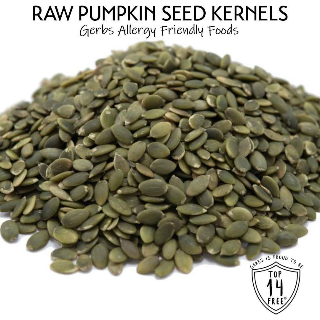 GERBS Raw Pumpkin Seed Kernels 1 LB  Top 14 Allergy Free Food  Protein rich super snack food  Use in salads yogurt baking oatmeal trail mix  Grown in Canada packaged in USA  Vegan Kosher