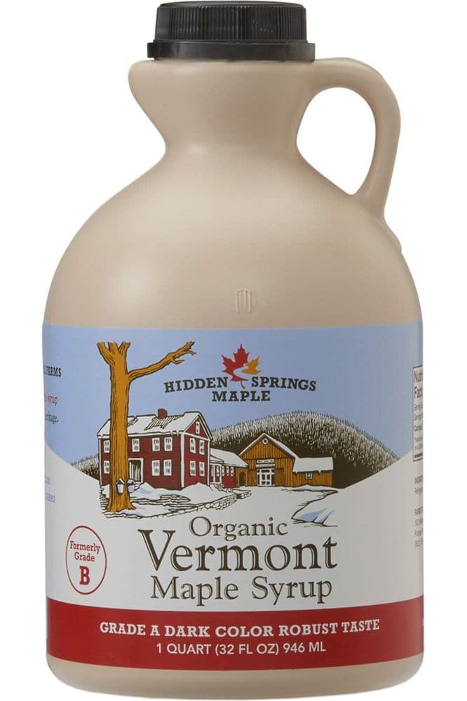 Hidden Springs Maple Organic Vermont Maple Syrup, Grade A Dark Robust (Formerly Grade B), 32 Ounce, 1 Quart, Family Farms, BPA-free Jug