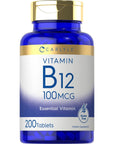 Carlyle Vitamin B12 100mcg | 200 Tablets | Essential Vitamin Supplement | Vegan, Non-GMO, and Gluten Free Formula