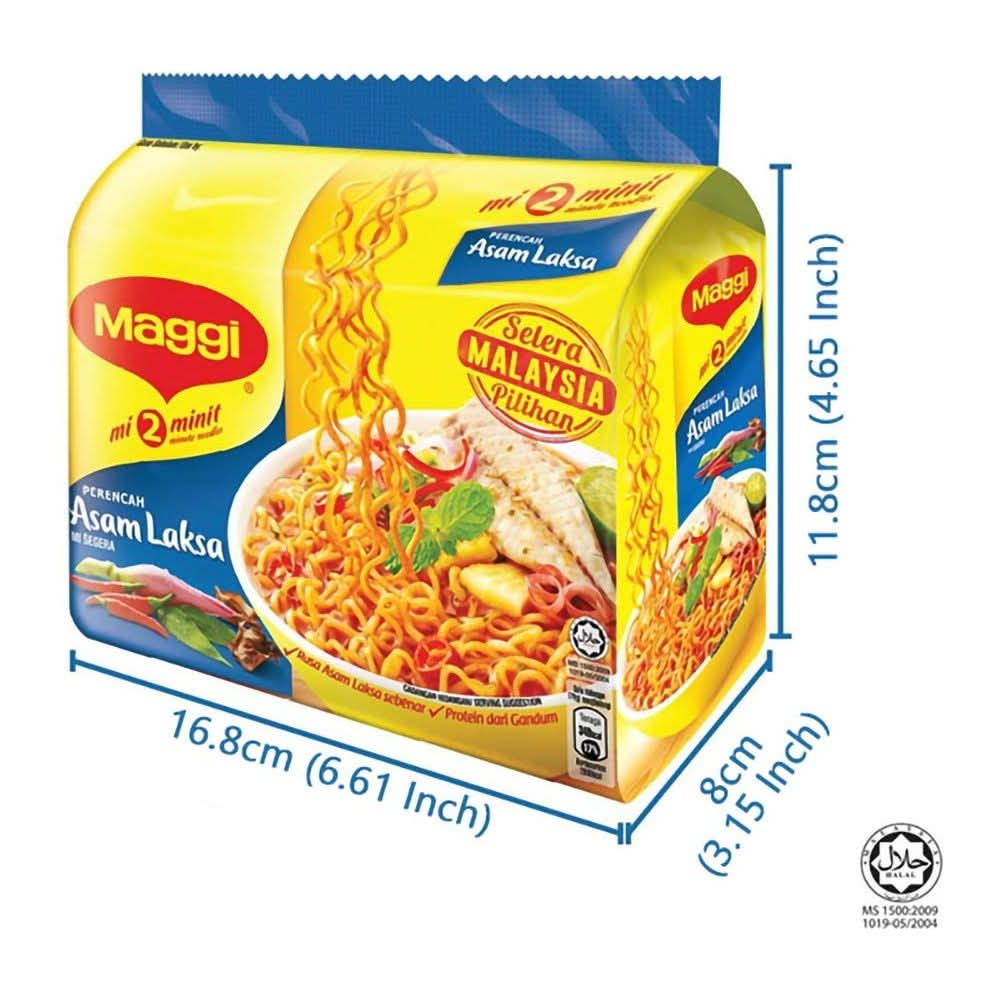 Maggi Nestle Malaysia 2 Minute Instant Noodles Asam Laksa 5 Packs x 79g Asam Laksa Mee Chili Curry Kari Soup