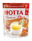 HOTTA Plus Instant Ginger Drink With Mushroom Extracts Soothes Sore Throat Caffeine Free Hot or Cold Tea High Vitamin C & E Real Asian Ginger, 10 Sachets