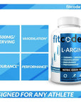 fitcode Pure Extra Strength L-Arginine HCl 1500mg, Nitric Oxide Supplement for Vascularity, Pumps, Endurance, Performance, Muscle Growth, Energy, Powerful N.O. Muscle Pump Capsules (50 Servings)