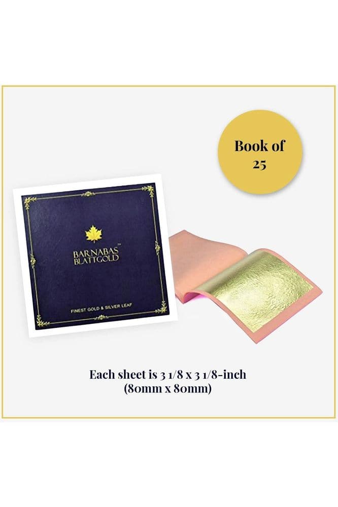 Barnabas Blattgold: Genuine Edible Gold - Luxury Gold Leaf Sheets - Barnabas Gold - Loose Gold Leaf for Cakes - 3.1 inches per sheet - Book of 25 Sheets