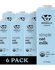 Mooala Organic Simple Oat Milk 32oz  3 Ingredient Shelf Stable No Gums No Oils No Fillers NonGMO No Additives Dairy Free Plant Based Milk 6 pack