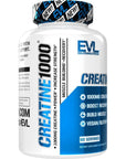 Evlution Pure Creatine Monohydrate Capsules 1000mg Nutrition Pre and Post Workout Recovery Vegan Creatine Pills for Muscle Gains and Muscle Recovery Supplement - Creatine Muscle Builder for Men