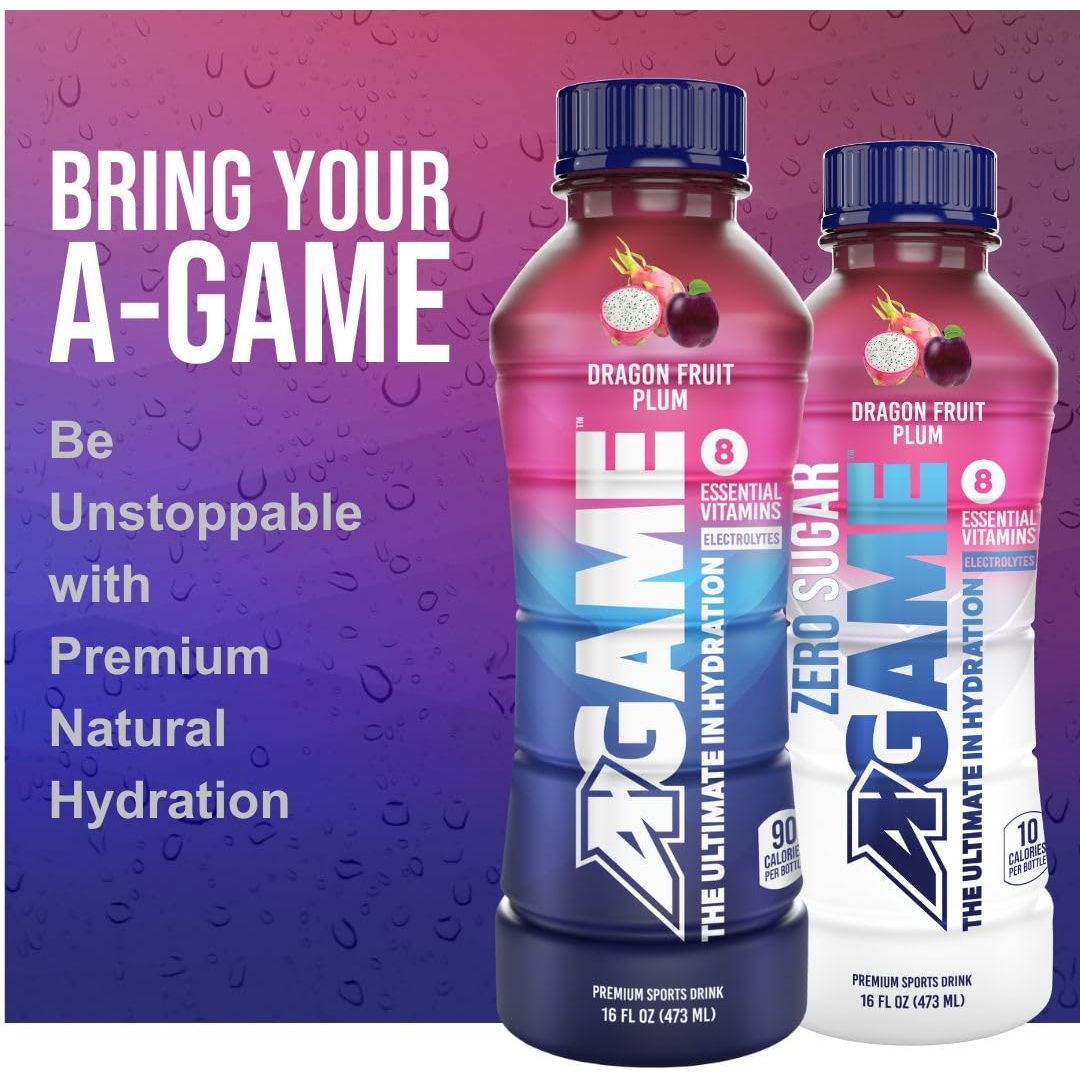 AGAME Sports Drink Dragon Fruit Plum The Ultimate Hydration Sports Beverage for Athletes 8 Essential Vitamins including B C  E plus Natural Sea Salt Electrolytes All Natural Flavors  Sweeteners Gluten Free 169 Fl Oz Pack of 12