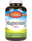 Carlson - Magnesium Gels, 400 mg of Magnesium per Softgel, Heart & Muscle Support, Magnesium Gel Caps, Bowel Function, Magnesium Supplement, 100 Softgels