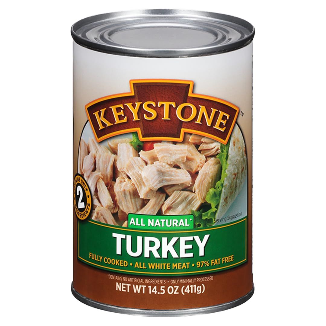 Keystone Meats All Natural Canned Turkey 145 Ounce Long Term Shelf Life Emergency Survival Food Canned Meat  Fully Cooked Ready to Eat  All White Meat No Carbs Gluten Free Family Pack of 24