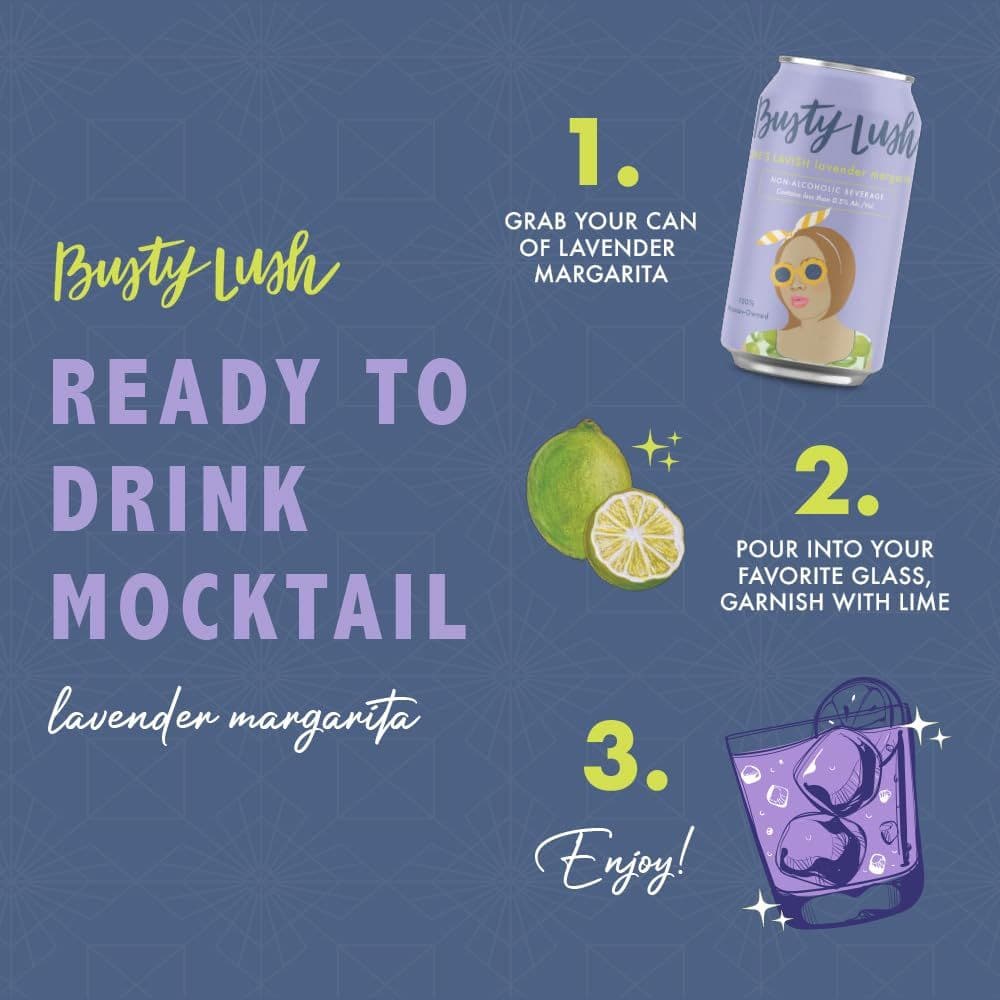 Busty Lush NonAlcoholic Mocktail Variety Pack Lavender Margarita and Grapefruit Paloma Craft Mocktails feat Fresh Citrus and Agave 8 Pack