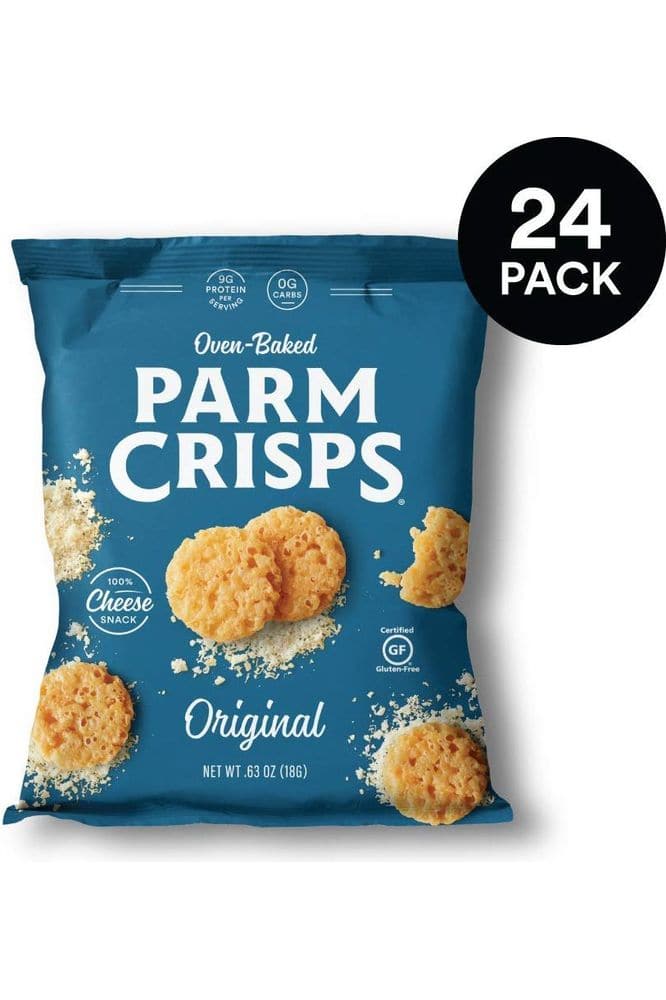 ParmCrisps - Original Cheese Parm Crisps, Made Simply with 100% REAL Parmesan Cheese, Made Simply with 100% REAL Cheese | Healthy Keto On-the-Go Snacks, Low Carb, High Protein, Gluten Free, Oven Baked, Keto-Friendly | 0.63oz (Pack of 24)