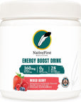 NativeFirst Energy Boost Drink Mix (28 Servings) - 160mg Caffeine per Serving, Gluten Free, Non-GMO (Mixed Berry)