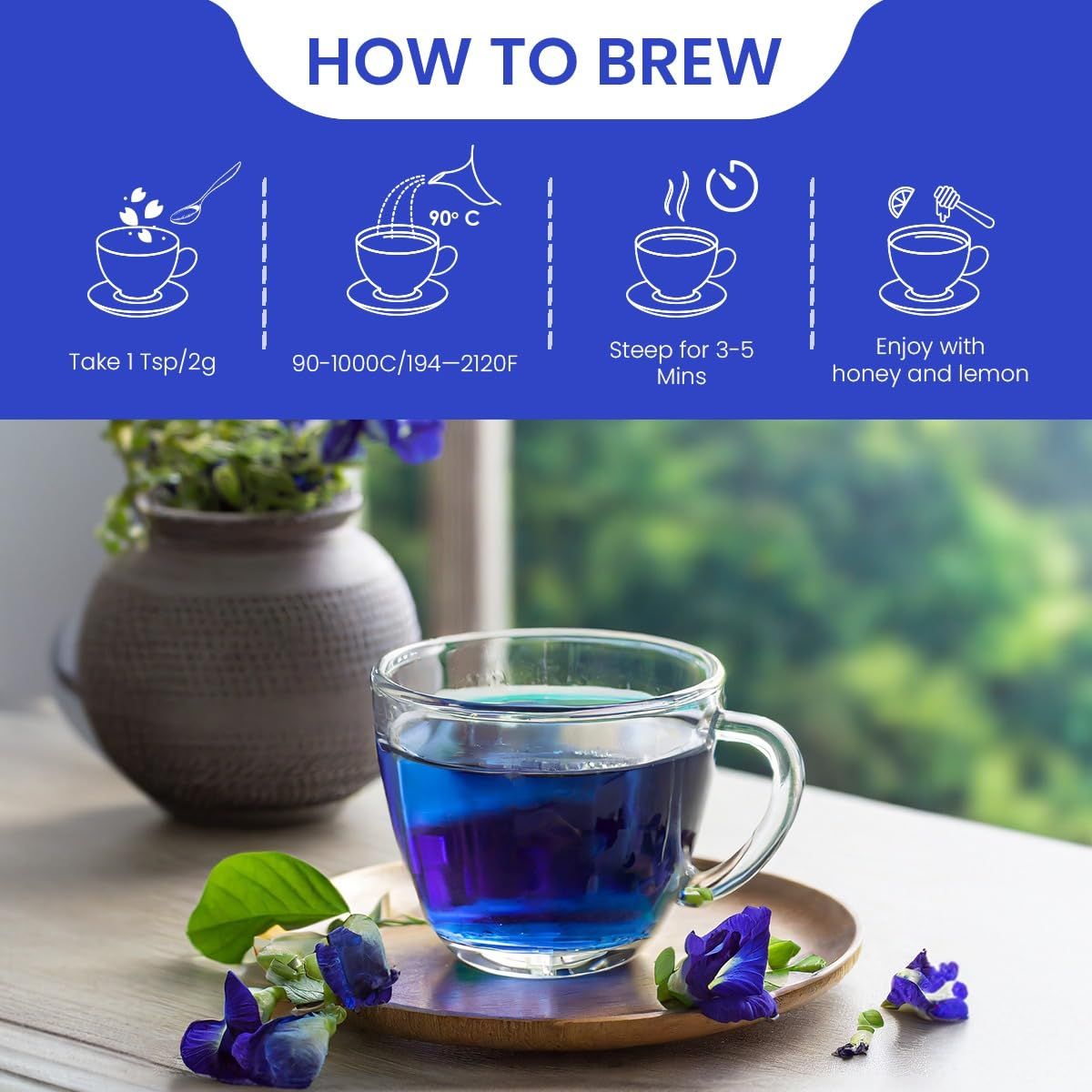 BLUE TEA  Butterfly Pea Flower Herbal Tea 176 Oz  DETOX TEA  Iced Teas Coolers Cocktails  Caffeine Free  Gluten Free  NonGMO  Pet Jar Pack