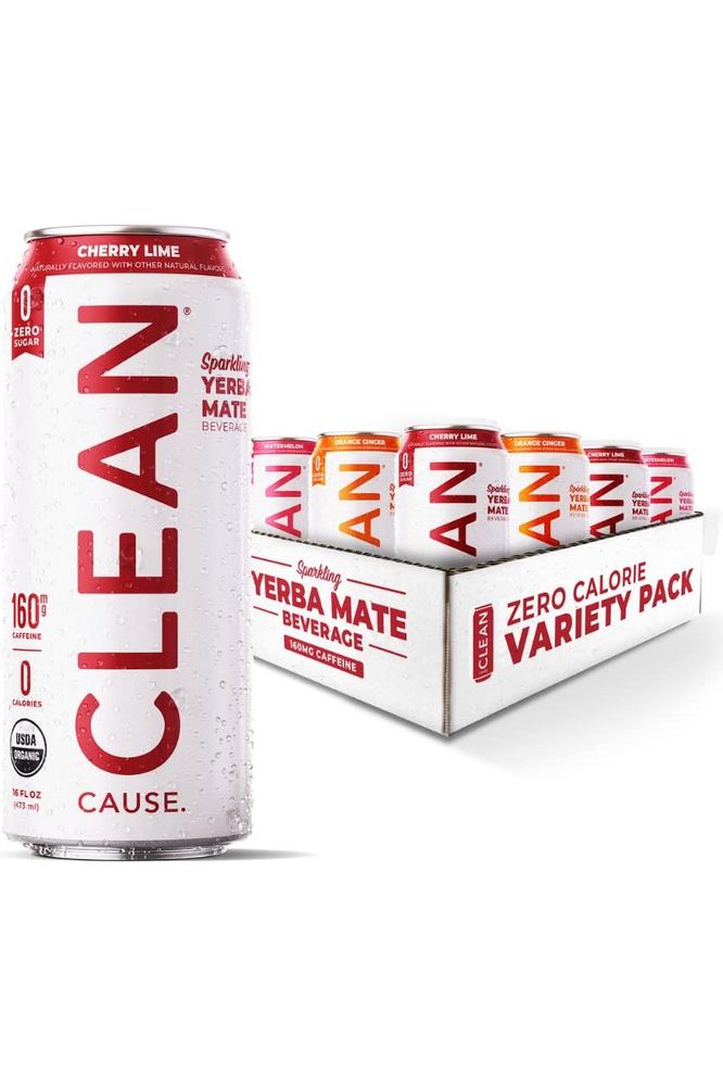 CLEAN Cause Zero Calorie Zero Sugar Yerba Mate Variety Pack - Organic Energy Drink Alternative (16oz cans - 12-Pack Case)