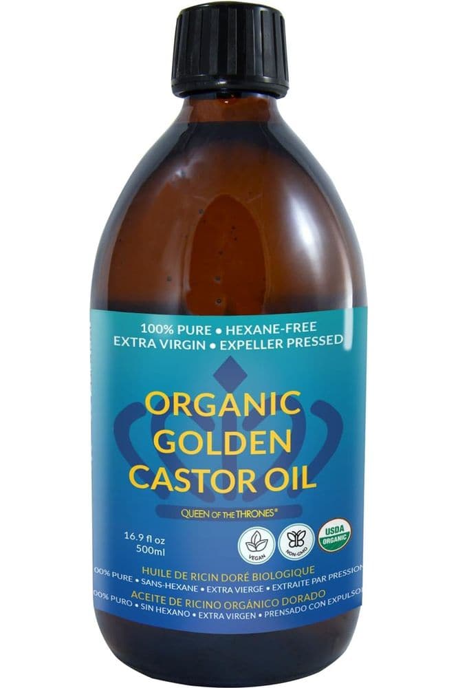 QUEEN OF THE THRONES Organic Golden Castor Oil - 500mL (16.9oz) | 100% Pure &amp; Expeller Pressed for Hair, Skin &amp; Digestion | Hexane Free | USDA Certified