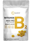 Micro Ingredients Riboflavin Vitamin B2, 400mg Per Serving, 180 Mini Tablets, Premium Vitamin B2 400mg Riboflavin Supplements, Easy to Swallow, Non-GMO