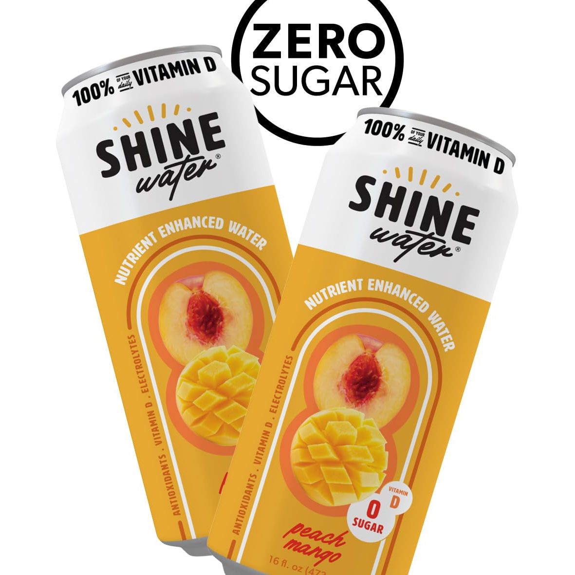 ShineWater Vitamin D Hydration Electrolyte Drink Peach Mango 12 Pack Sugar Free Naturally Flavored Water Magnesium Zinc Vitamin B12 Folic Acid Plant Based Antioxidants Low Calorie