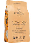 Lifeboost Cognition Adaptogenic Mushroom Coffee  Lions Mane  Chaga Nootropic Coffee  Great Tasting Medium Organic Coffee  Increase Energy Boost Focus  Immune Support  12 oz Bag  Ground