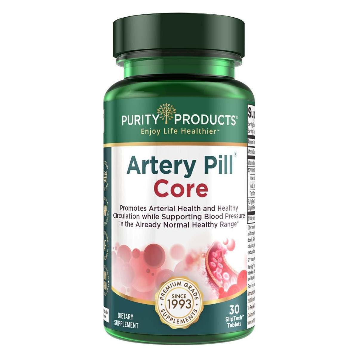 Purity Products Artery Pill Core from MK-7 Vitamin K2, Plant-Based S7 Nitric Oxide Booster, Vitamin D3, Organic Blueberries - Promotes Arterial Health &amp; Cardiovascular Function - 30 Count