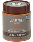 Barney Butter Almond Butter, Cocoa and Coconut, 10 Ounce Jar, Skin-Free Almonds, No Stir, Non-GMO, Gluten Free, Vegan