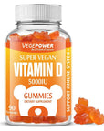 VEGEPOWER Vegan Vitamin D3 Gummies 5000 IU (125mcg) - 90 Count | for Immune Support, Bone Health, Energy Levels Boost, Non-GMO, Gluten Free, Vitamin D Supplement for Adults & Kids (Strawberry)