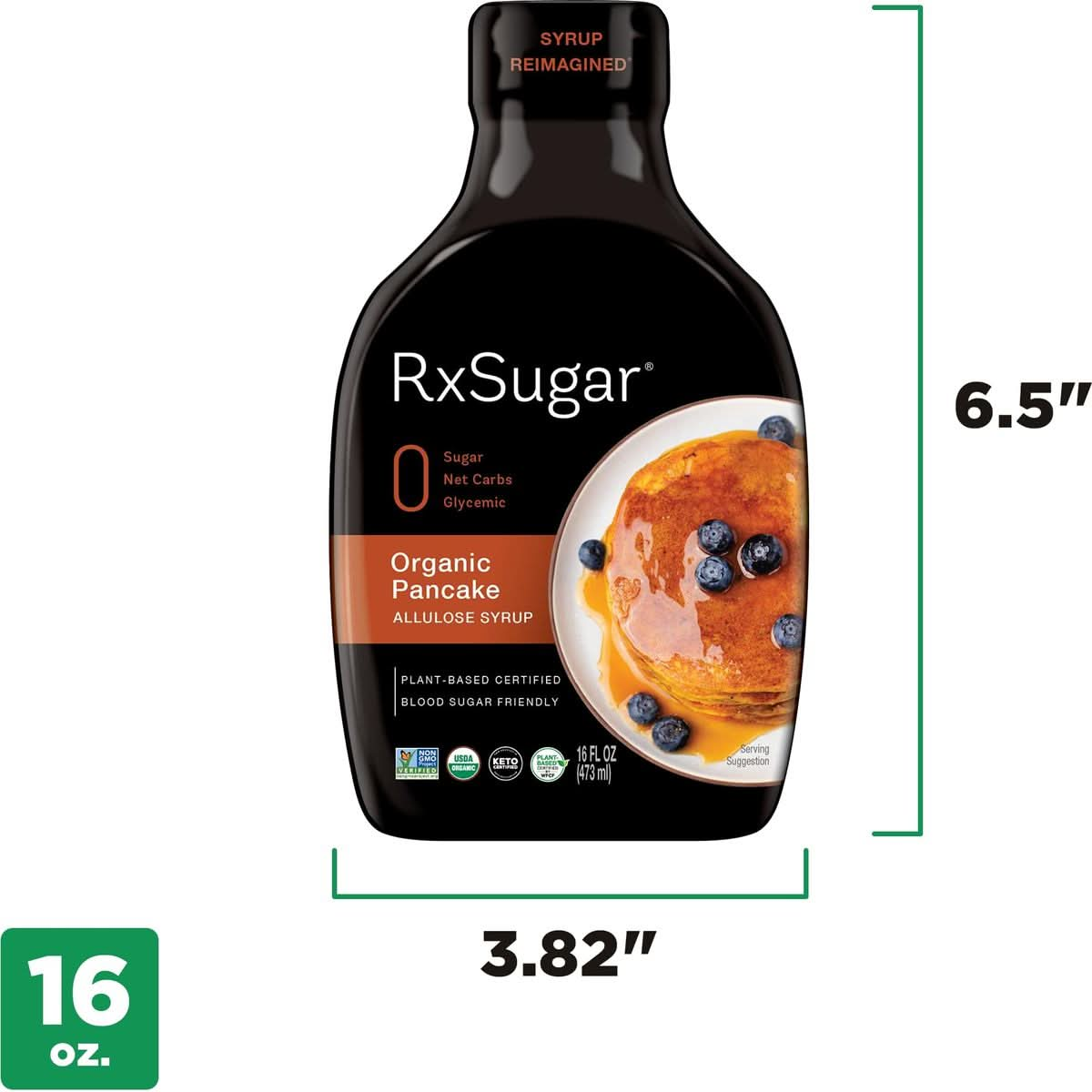 RxSugar Organic Pancake Syrup 2Pack  Allulose sweetener  DiabetesSafe Natural Sugar  Keto Certified  NonGMO Project Verified  GlutenFree Certified