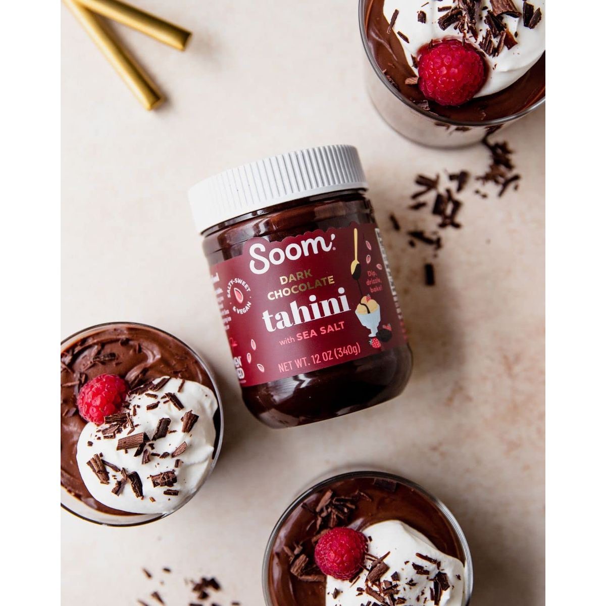 Soom Foods Dark Chocolate Sea Salt Tahini Spread 12oz Pack of 2  Silky Smooth Texture for Baking Desserts Hummus  Vegan NutFree GlutenFree