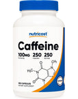 Nutricost Caffeine Pills 100mg Per Serving, 250 Capsules