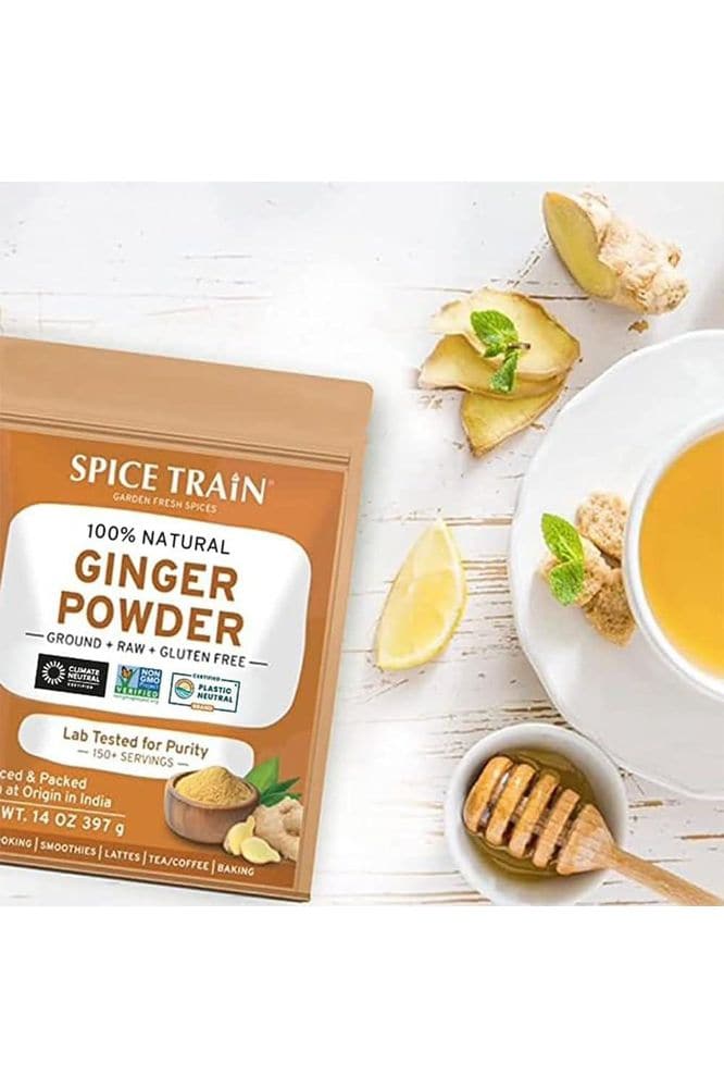 SPICE TRAIN Ginger Powder (397g/14oz) Raw Ground from India in Resealable Zip Lock Pouch, Active Gingerol, Perfect for Cooking, Baking Gingerbread, Smoothies, Tea