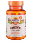 Sundown Naturals Vitamin D3 1000 IU Chewable Tablets Strawberry-Banana Flavor 120 Tablets (Pack of 4)