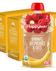 Happy Baby Organics Clearly Crafted Stage 2 Baby Food, Bananas, Raspberries & Oats, 4 Ounce Pouch (Pack of 16) packaging may vary