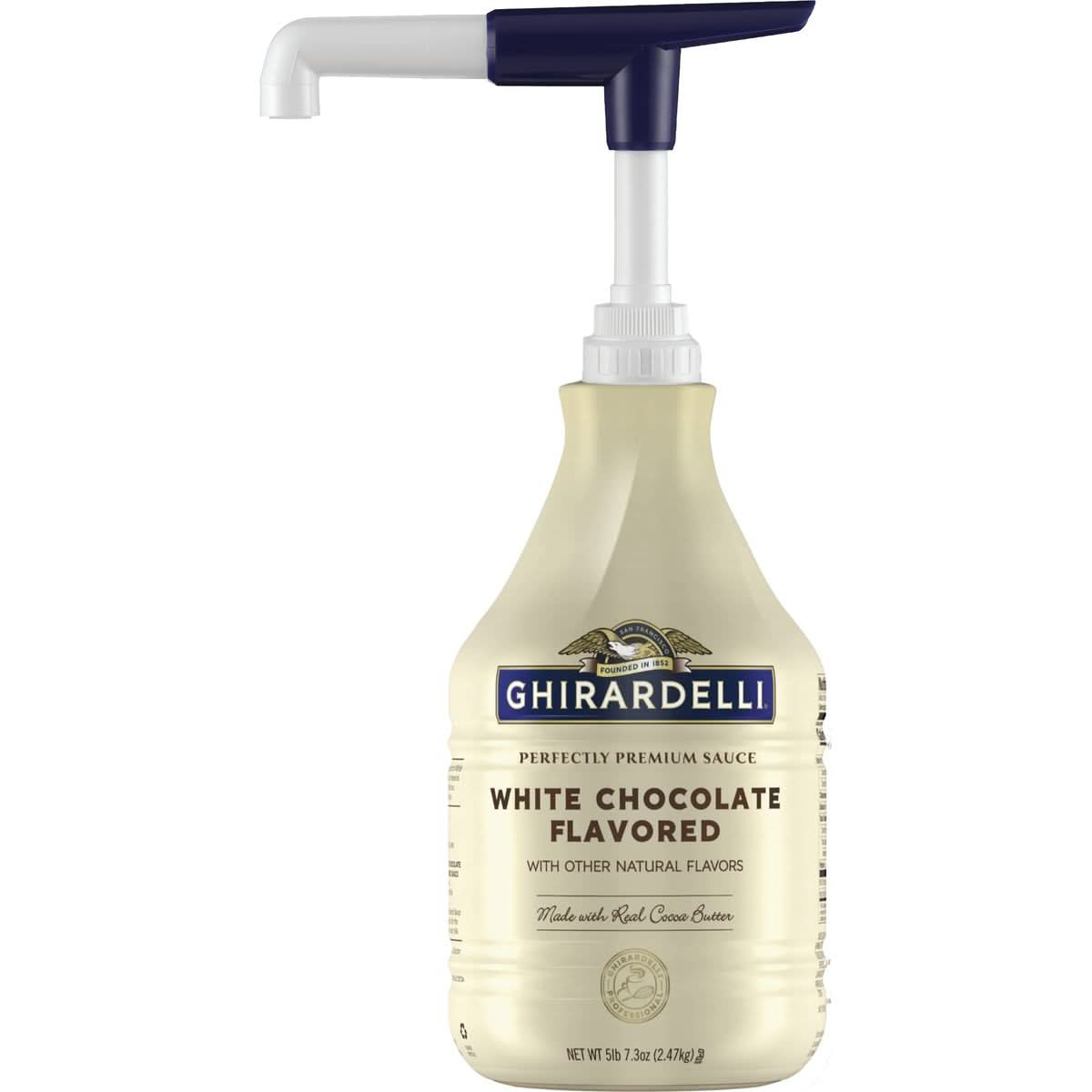 Ghirardelli White Chocolate Flavored Sauce 873 Ounce with Ghirardelli Pump and Spoon