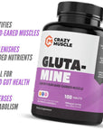 Crazy Muscle Keto Friendly L Glutamine Capsules 1000mg, Post Workout Supplement to Increase Recovery, Decrease Delayed Onset Muscle Soreness, Reinforce Strength Gains & Heal Leaky Gut (100 Pills)