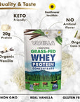 Opportuniteas Grass Fed Whey Protein Powder Concentrate - Vanilla - Pure Protein Supplement for Drink, Smoothie, Shake, Cooking & Baking - Non GMO, Hormone Free & Gluten Free - 1 Pound