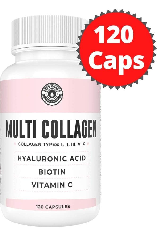 Collagen Capsules with Biotin, Hyaluronic Acid, Vitamin C.. Hydrolyzed Multi Collagen Peptide Caps. Types I, II, III, V, X. Collagen for Skin, Hair, Nails and Joint Health Supplement*. 120 Count