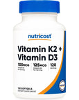 Nutricost Vitamin K2 (MK7) (100mcg) + Vitamin D3 (5000 IU) 120 Softgels - Gluten Free and Non-GMO