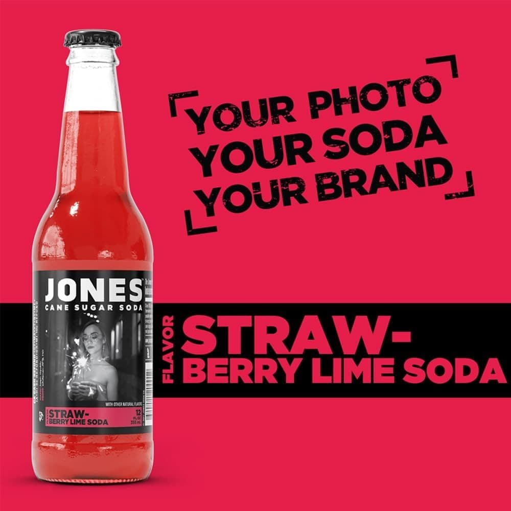 Jones Soda Co Strawberry Lime Soda Flavor  100 Cane Sugar Soda  Craft Soda Pop  Soda Soft Drinks  12 Oz Glass Bottle Soda  12 Pack Soda