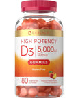 Carlyle Vitamin D Gummies | 5000iu | 180 Count | Vegetarian, Non-GMO, and Gluten Free Formula | High Potency Vitamin D3 Supplement | Natural Peach Flavored Gummy