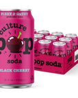 Culture Pop Soda Sparkling Probiotic Drink 45 Calories Per Can Vegan Soda for Gut Health NonGMO GF No Added Sugar 12 Pack 12 Fl Oz Cans Black Cherry