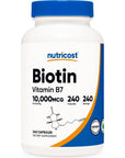 Nutricost Biotin (Vitamin B7) 10,000mcg (10mg) Vitamin Supplement, 240 Capsules - Vegetarian, Gluten Free, Quick Release, Non-GMO