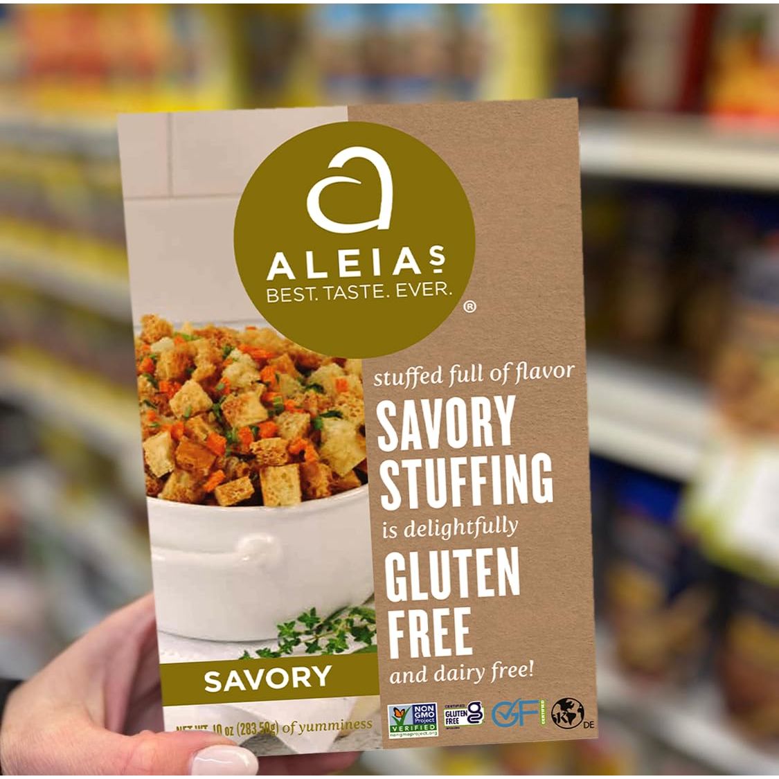 ALEIAS BEST TASTE EVER Savory Stuffing Mix  10 oz  2 Pack  Authentic Taste Classic Stuffing for Gluten Free Recipes Certified Gluten Free NonGMO Corn Free Soy Free Dairy Free Low Sodium Kosher