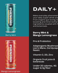 All Phenoms Daily Sparkling Organic Prebiotic  Probiotic Drink  Adaptogen Mushroom Blend 475mg of Lions Mane Reishi  Cordyceps Vitamin C D3 Zinc  Berry Mint 12 Pack