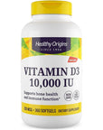 Healthy Origins Vitamin D3 (Lanolin) 10,000 IU Softgel - Bone Health and Immune Support Supplement - Easily Absorbable Vitamin D Supplements - Gluten-Free Vitamin D3 Supplement - 360 Softgels