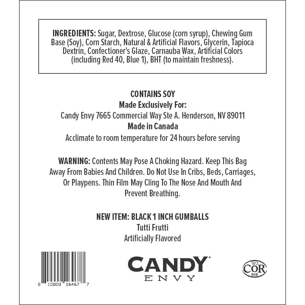 Candy Envy  Black 1 Inch Gumballs  2lb Bag  Approximately 113 Gumballs Per Bag  North American Made  Kosher Certified