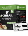 Powerful Nutrition Instant Protein Oatmeal Packets, Apple Cinnamon, 20 Count, 15g of Protein, 3g of Fiber, Kosher, Natural Ingredients, Power Up Your Day with an Instant Breakfast