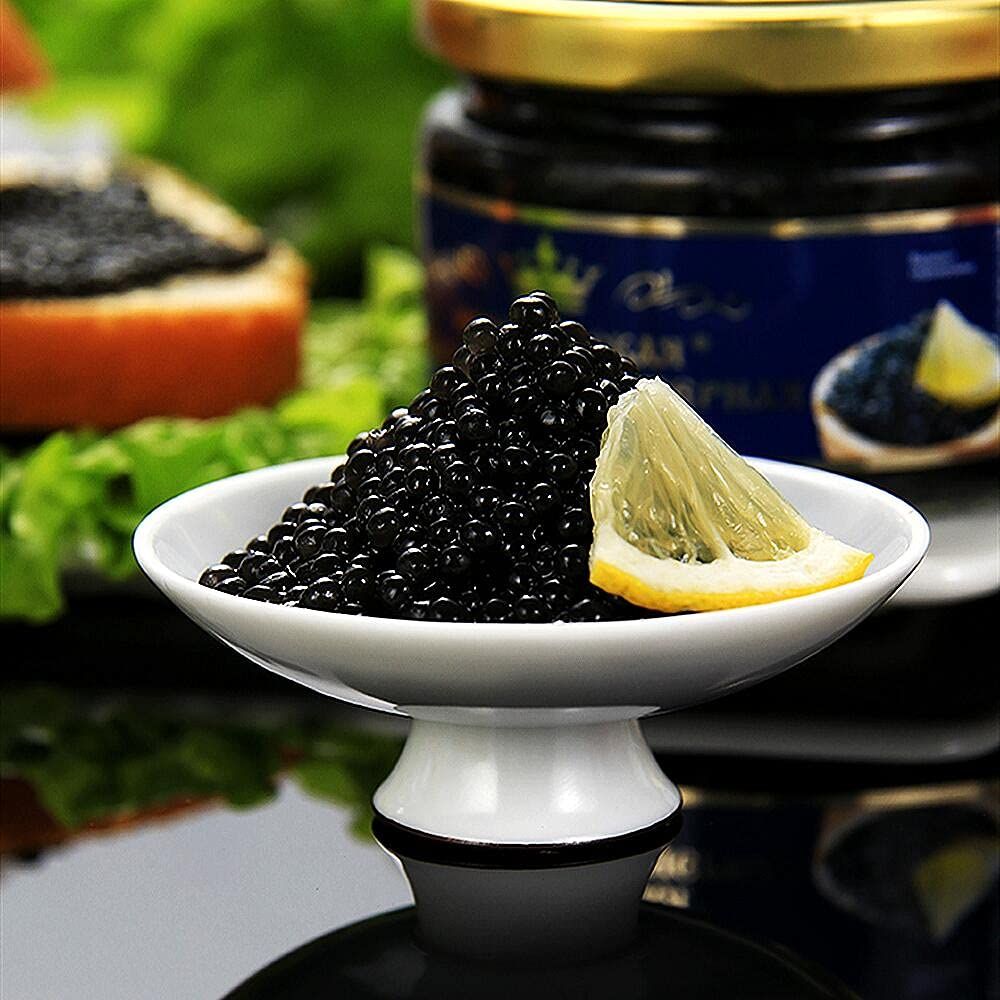 Premium Sturgeon Caviar  Fish Roe With Pure Sea Salt  Premium Quality Traditional Style imported Smooth Flavor  Mouthfeel Fresh  Tasty  78 oz 220g Glass Tin Pack of 1