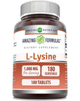 Amazing Formulas L-Lysine 1000mg Amino Acid Vitamin Supplement 180 Tablets | Non-GMO | Gluten Free | Made in USA