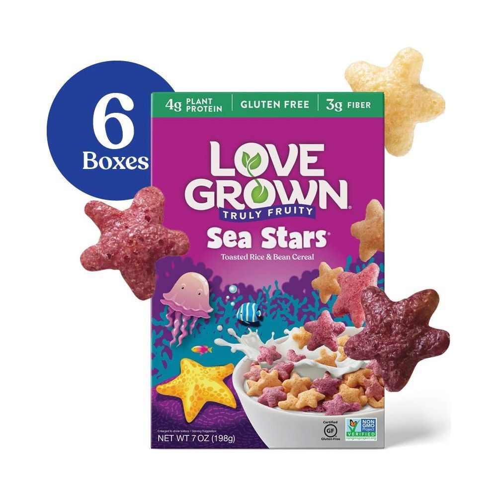 Love Grown Fruity Sea Stars Cereal, 7oz, Pack of 6