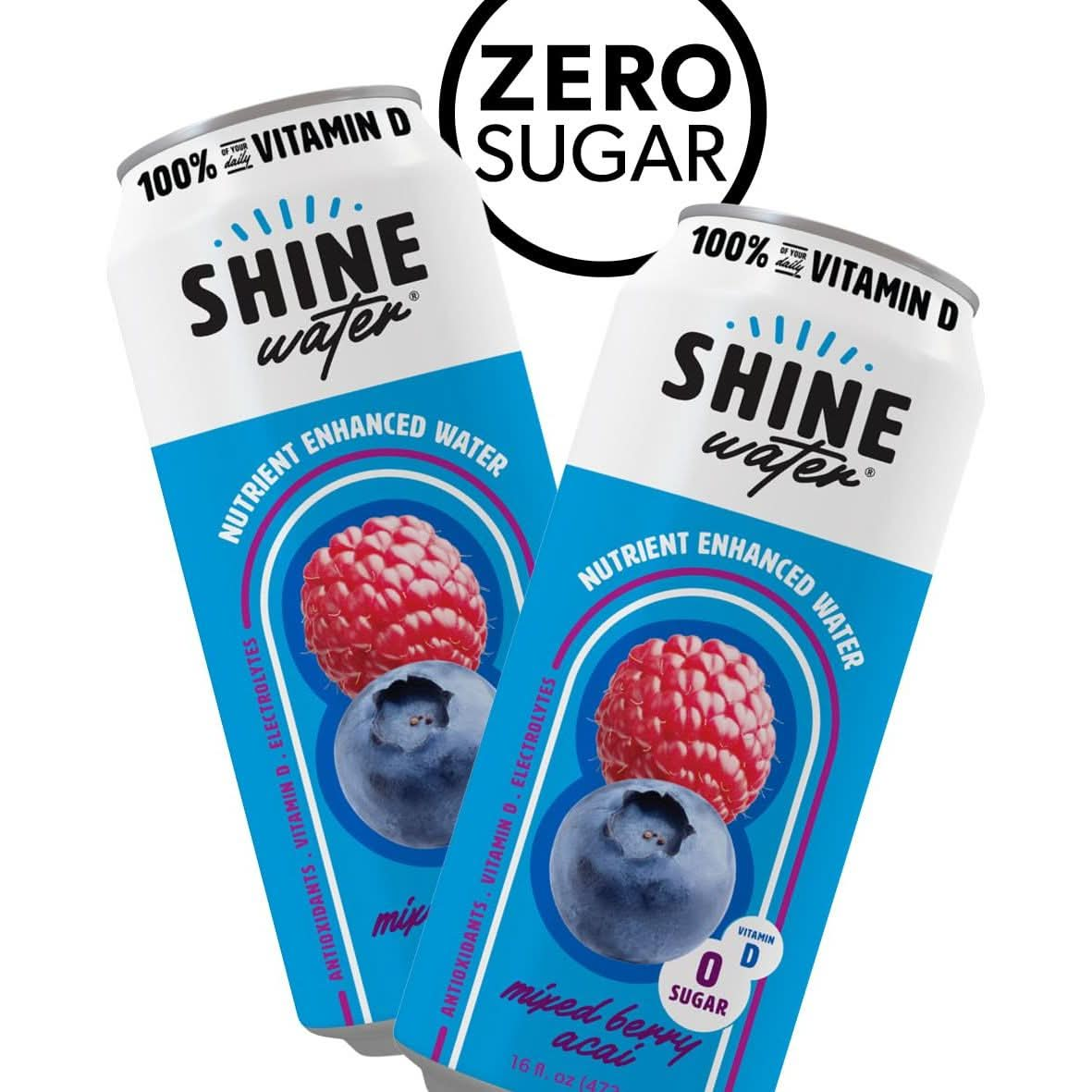 ShineWater Vitamin D Hydration Electrolyte Drink Acai Mixed Berry 12 Pack Sugar Free Naturally Flavored Water Magnesium Zinc Vitamin B12 Folic Acid Plant Based Antioxidants Low Calorie