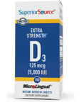 Superior Source Vitamin D3 5000 IU, Quick Dissolve MicroLingual Tablets, 100 Count, Helps Promote Strong Bones and Teeth, Immune Support, Helps Maintain Healthy Muscle Function, Non-GMO